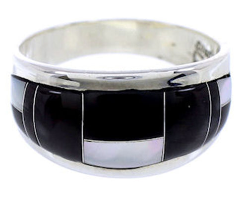 Sterling Silver Black Jade Mother Of Pearl Ring Size 7-1/4 RS43313